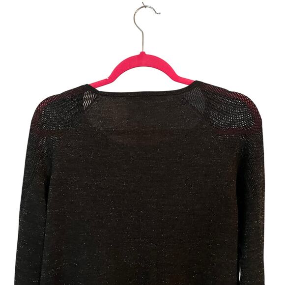 Eileen Fisher Black Metallic Sweater Light Knit PL Wool Blend Holidays Shimmery - Picture 6 of 13